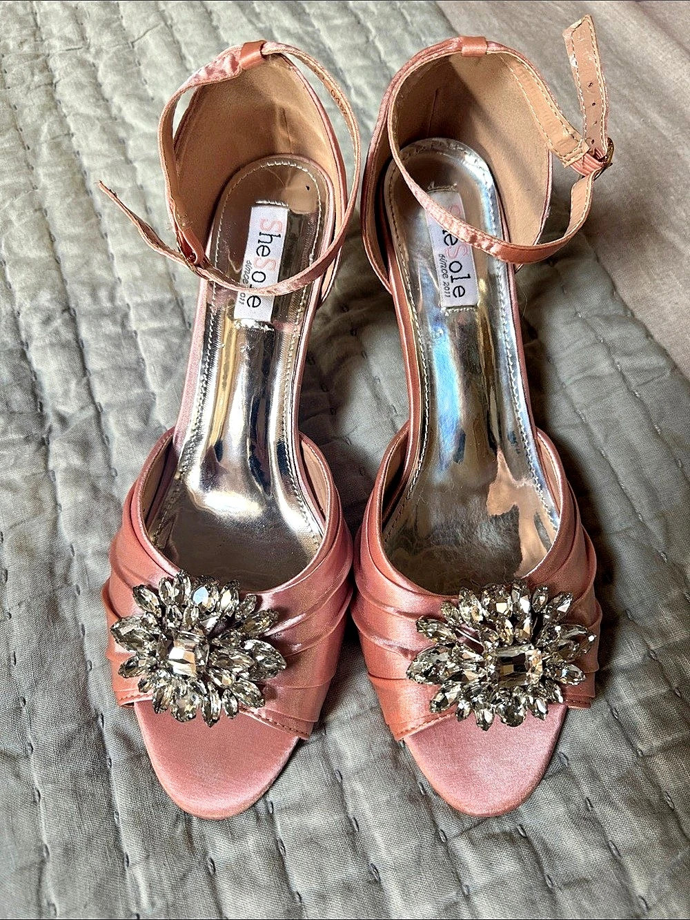 ShoeDazzle Embellished Satin Heels in Pink US 10
